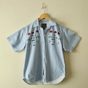 Vintage 90s Let’s Quizz Again New York Embroidered Striped Shirt Size S